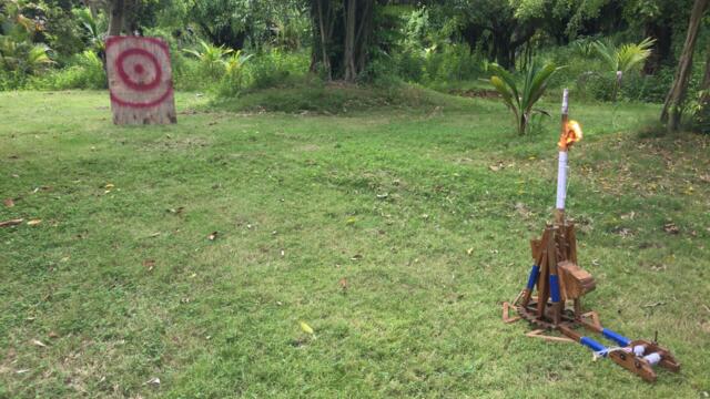 My trebuchet and 22 ft long throws in slow motion