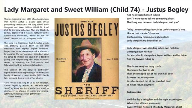 Justus Begley - Lady Margaret and Sweet William (Child 74) [recorded 1937]