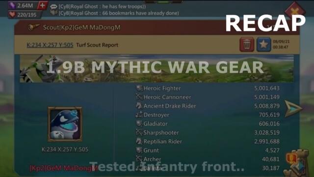 Lords Mobile - K234 ANOTHER 1.9B ZEROED IN WAR GEAR