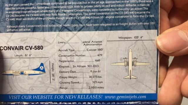 Gemini Jets Federal Aviation Administration Convair CV-580 1:400 Scale Silent Unboxing