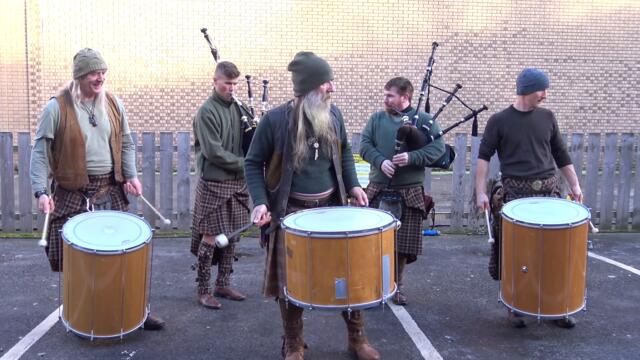 Scottish tribal pipes & drums band Clanadonia playing "Ya Bassa" during St Andrew's Day event 2019