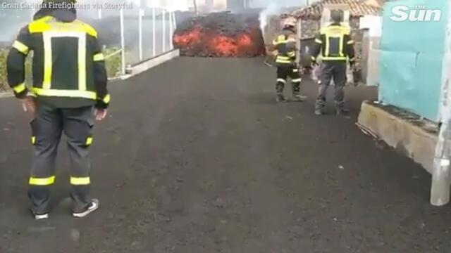 La Palma eruption – Drone shots shows lava swallowing swimming pools & homes as thousands flee