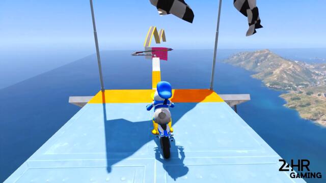 GTA 5 Mickey Mouse vs Donald Duck vs Goofy Funny Motorcycle Parkour Jumps/Fails