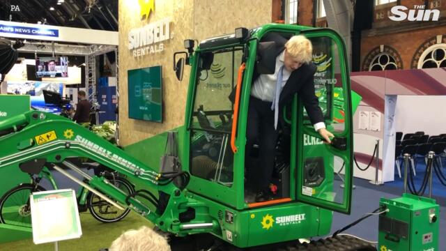 Boris rides a bike & digger in Tory conference antics