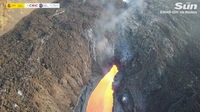 New La Palma volcano drone video shows lava river surging towards Atlantic ocean