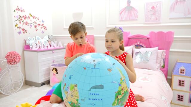 Diana and Roma pretend to travel continents and help animals find their home  Animal Habitats_1080pFHR