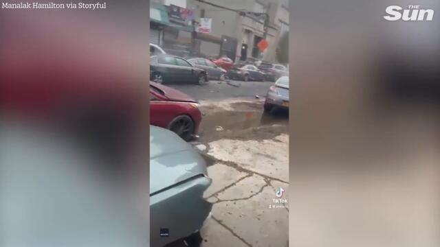 Stolen school bus ploughs through cars in police pursuit in Brooklyn