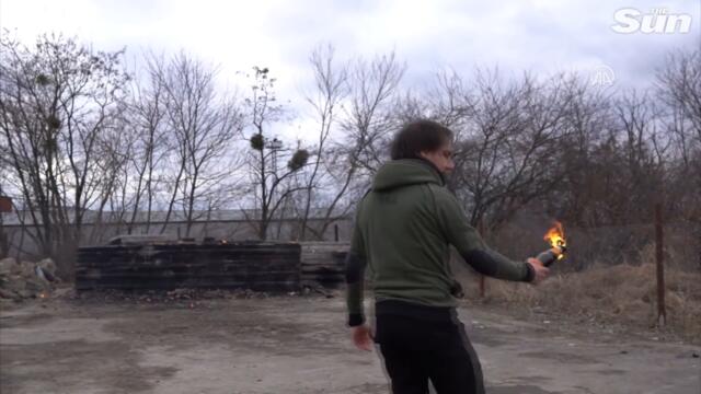 Ukrainian civilians coached how to use Molotov cocktails for urban warfare in Lviv