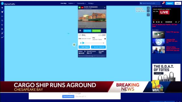 Container ship runs aground in Chesapeake Bay