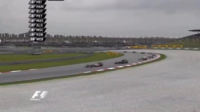 Kamui Kobayashi harassing Mark Webber in his 'KERS'-less Red Bull RB7