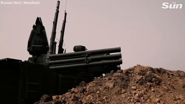 Russian anti-aircraft vehicle fires missiles in the sky in propaganda video