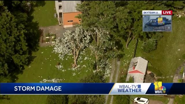 SkyTeam 11 video of damage in northern Baltimore County