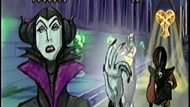 Maleficent says "Begone" and sends Jafar flying out of her castle at 500 MPH