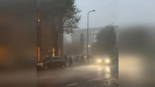 Emergency in London! Hurricane wind breaks trees
