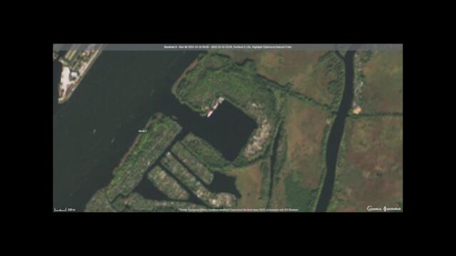 Satellite Imagery Shows Buildup of Russian Barges on the Dnipro River, Near Kherson
