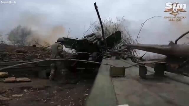 Pro-Russian heavy artillery destroys a Ukrainian deployment point