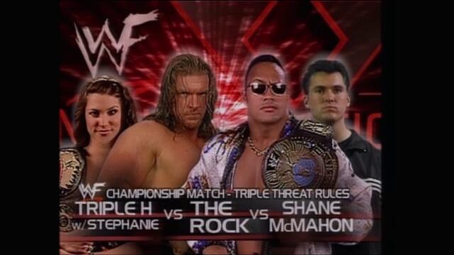 The Rock vs Triple H and Shane McMahon Triple Threat match for the WWF Championship
