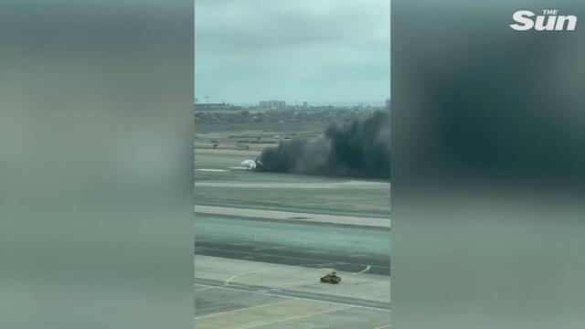 Moment plane crashes into firetruck during takeoff at Lima airport