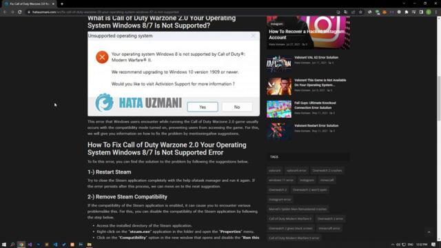 Fix: Call of Duty Warzone 2.0 Your Operating System Windows 8/7 Is Not Supported Error