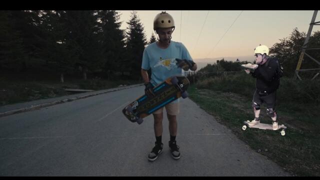 Jesse and Jezus going very fast downhill on a cool skateboard | Raw Run