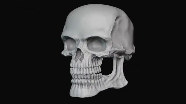 spinning skull with guitar riff at the end