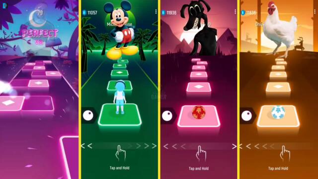 Believer vs Mickey Mouse vs Cartoon Dog vs Chicken | Tiles Hop EDM Rush