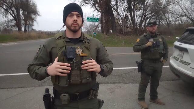 cops arrest a man for backing away and asking for search warrant while filming.