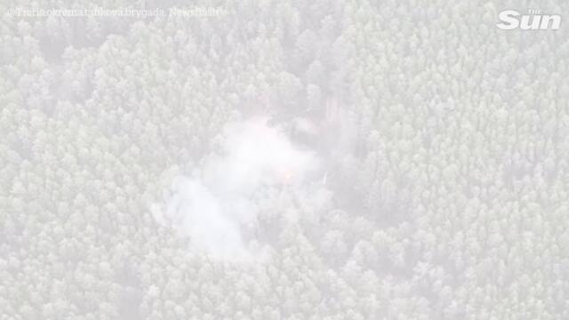 Ukrainian soldiers destroy three Russian tanks and ammo dump hidden in forest