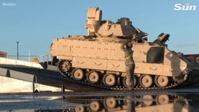 Hundreds of US military vehicles arrive in Dutch port to strengthen NATO defences