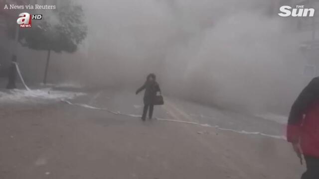 Moment second 7.7 earthquake hits Turkey caught on live tv