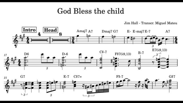 Jim Hall - God Bles The Child Transcription