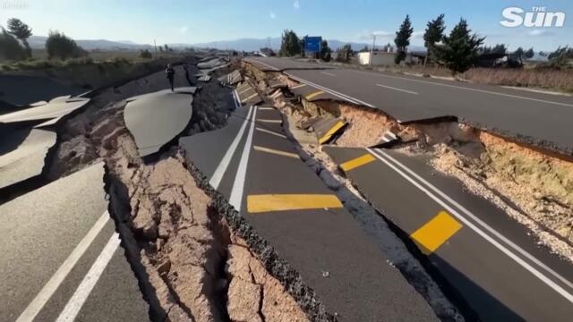 Turkey earthquake: Drone footage shows cars stranded and roads cracked and destroyed
