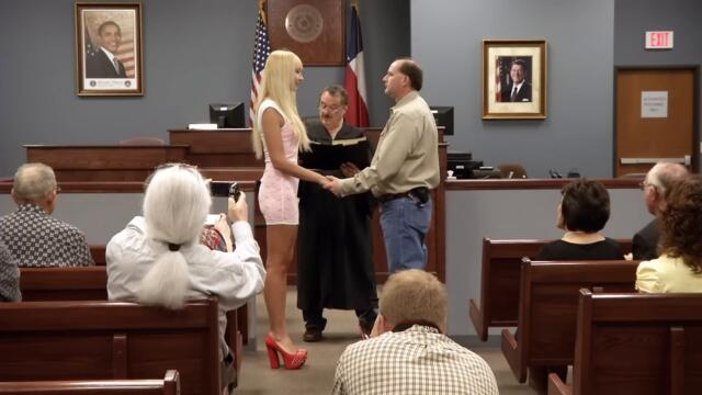 You may now kiss the bride. Guy marries his (mail-order) bride and goes in for the kiss.