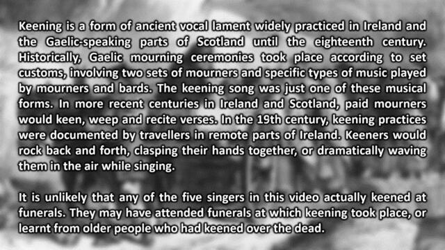 Six authentic recordings of keening from Ireland and Scotland (1955-1965)