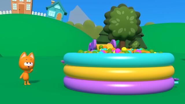 Nursery Meow Meow Kitty Fishing Game in The Pool with Balls - Learning Colors Video for Toddlers