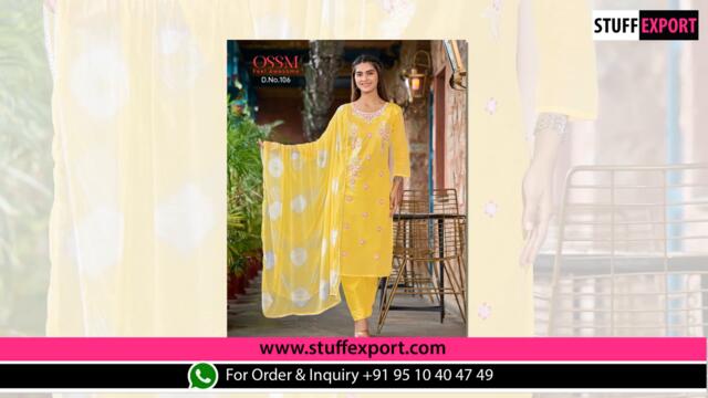 Ossm Olivia Premium Mal Cotton Kurti Pant With Dupatta Collection Full Catalog At Wholesale Rate.