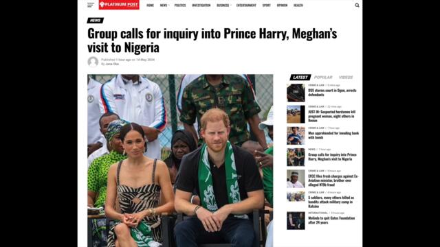 Civil Rights Group DEMAND For Government Inquiry into Harry & Meghan Fake Nigerian Tour