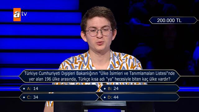 196 ülke içinde Türkçe kısa adı "ya" ile biten kaç ülke vardır - Kim Milyoner Olmak İster?1104 Bölüm
