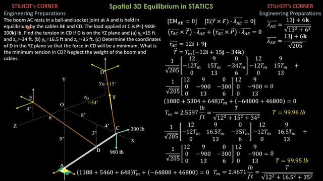 Challenging SPATIAL 3D Equilibrium Problem in STATICS