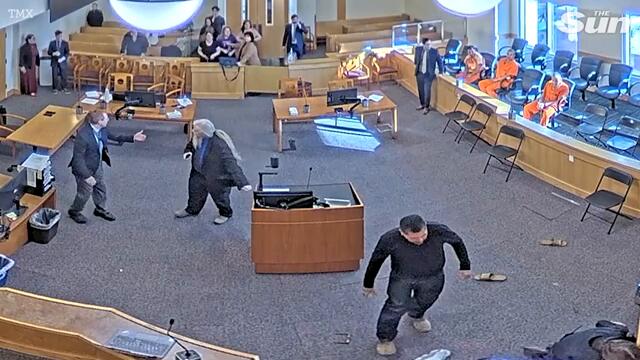 Shock moment brawl breaks out in courtroom as family of murdered woman attack suspect