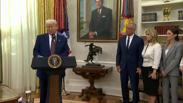 President Donald Trump gives remarks at RFK Jr. HHS Secretary Swearing-In ceremony