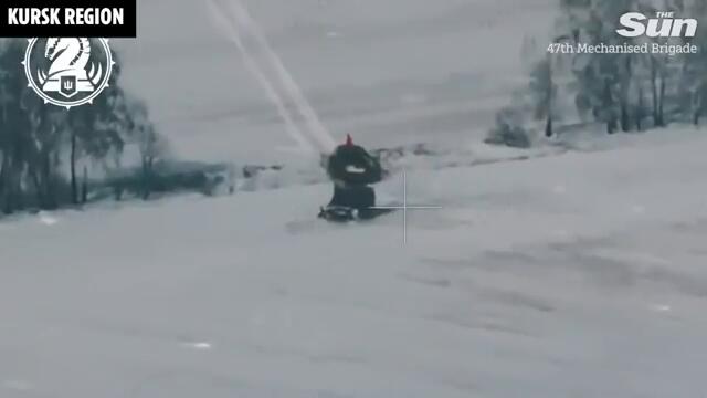Moment Putin's troops waving Soviet flags torn apart in Ukrainian kill zone