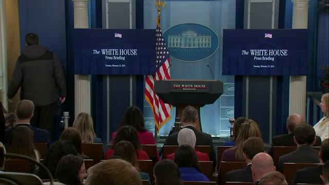 President Donald Trump's press secretary Karoline Leavitt gives White House press briefing