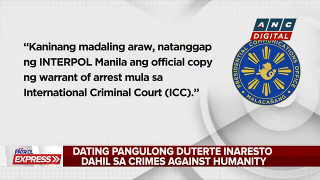 Former president Duterte arrested for crimes against humanity | ANC