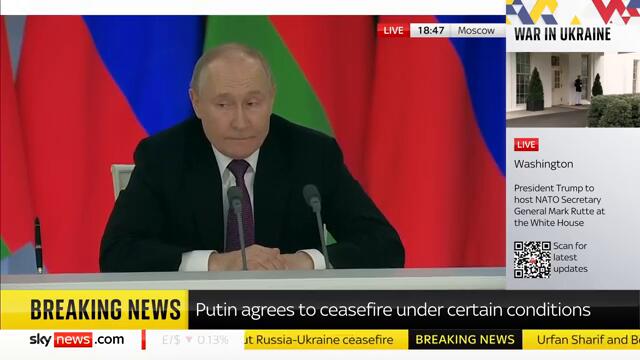 Russia's Vladimir Putin agrees to Ukraine ceasefire but lists certain conditions