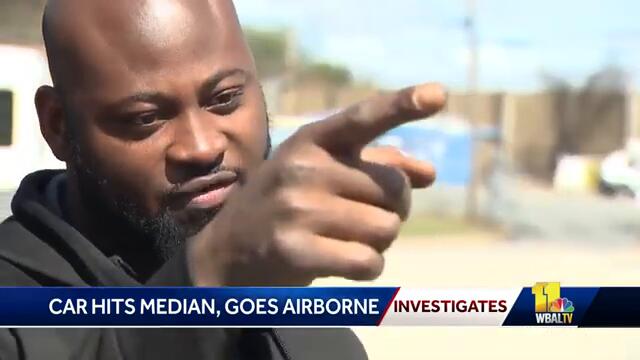 Car goes airborne after crash, narrowly missing traffic